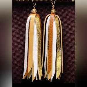 Journey Genuine Leather Tassel Earrings- Multi
